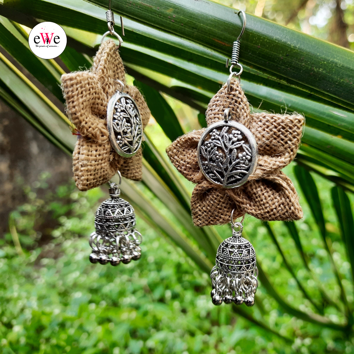 Traditional Jute Thread Handmade Earrings With Oxidised Silver Tone Jhumka