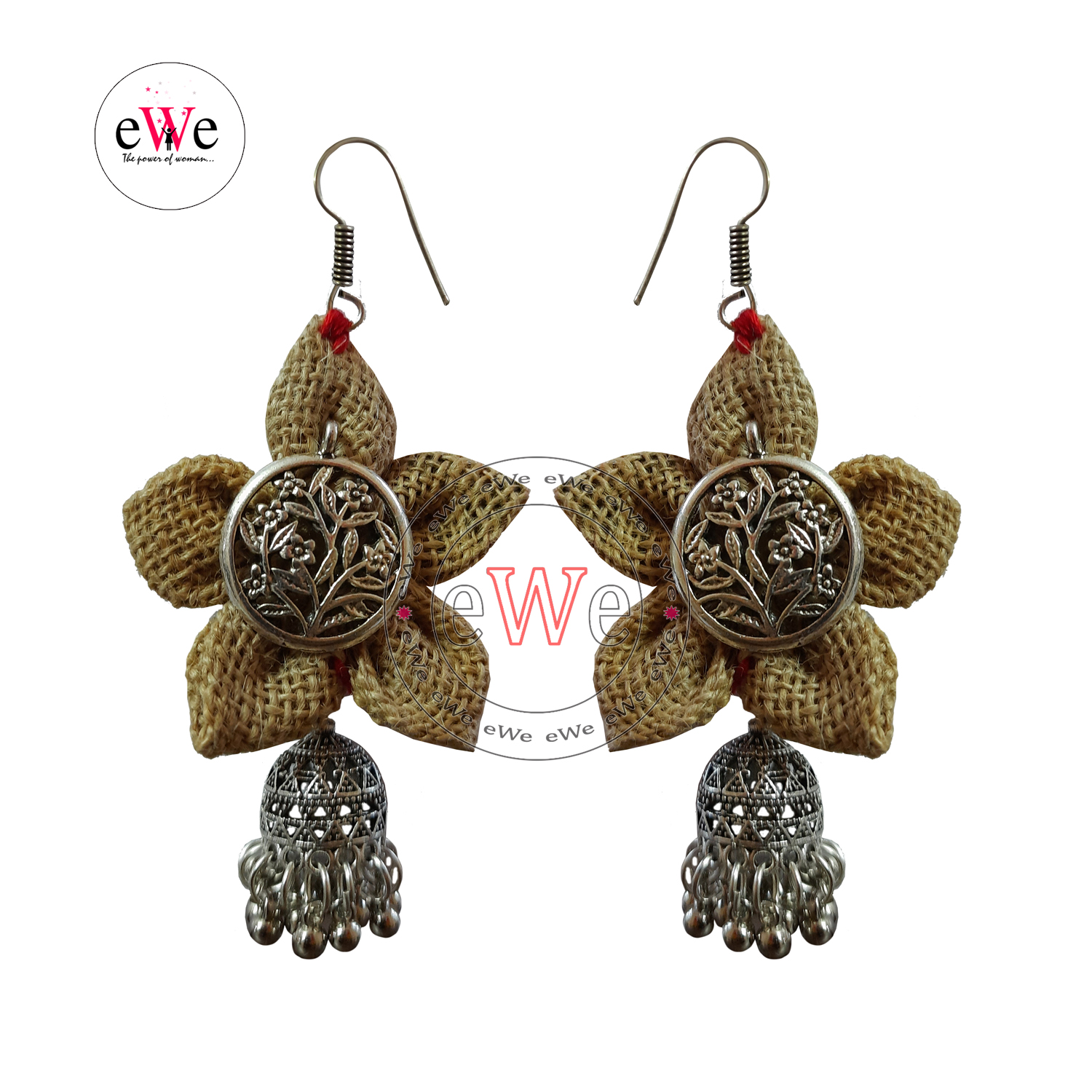 Traditional Jute Thread Handmade Earrings With Oxidised Silver Tone Jhumka