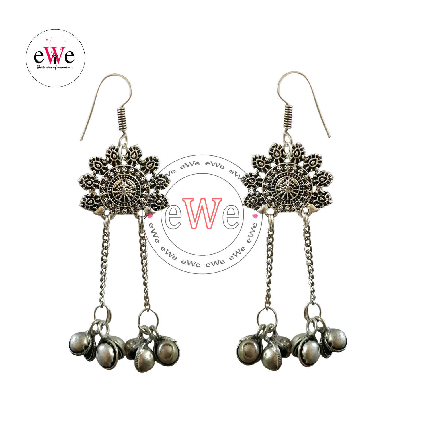 Trendy Silver Traditional Look Hanmade Earrings With ghungroo