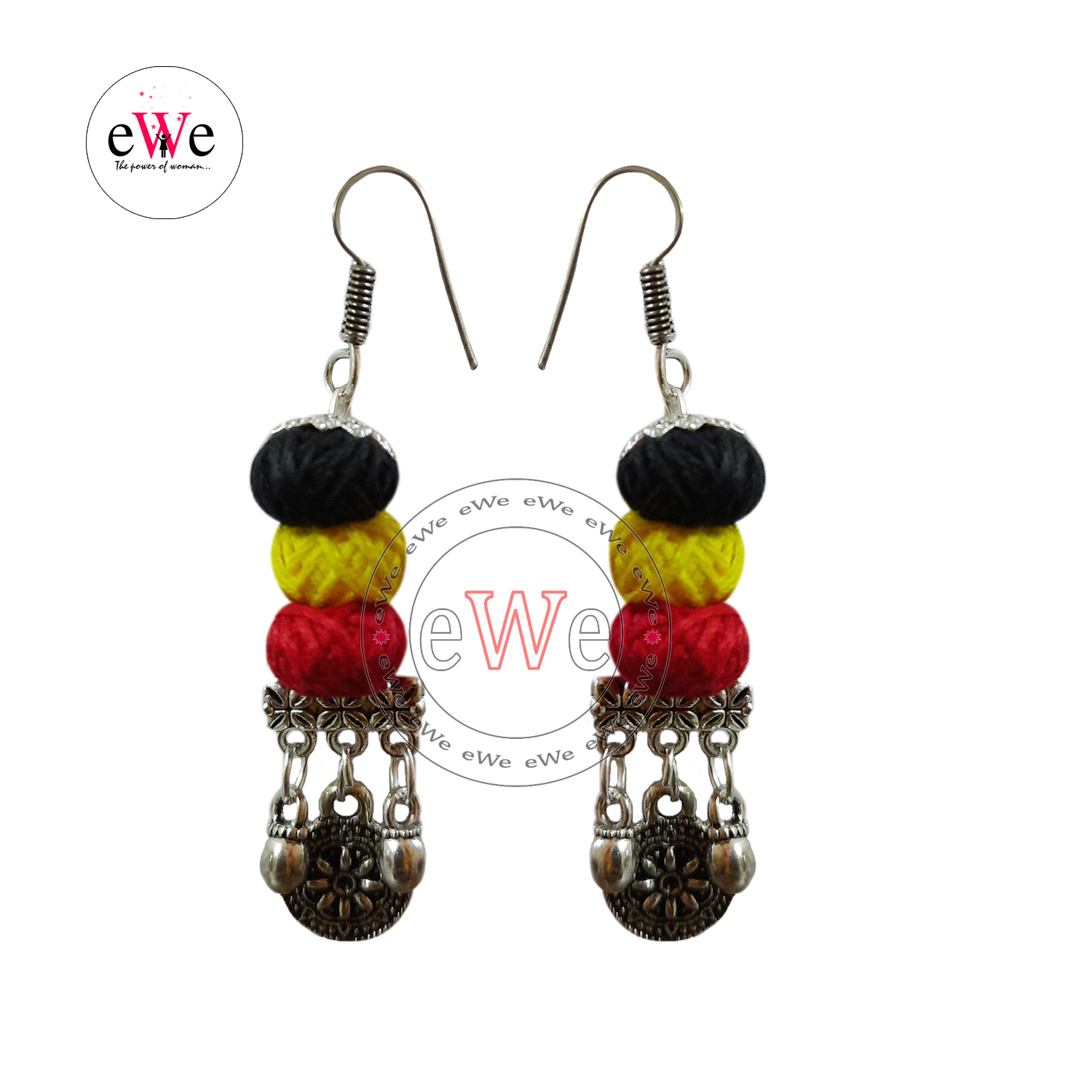 Handmade Hangings With Black Yellow Red Woolen Thread Work Along With ghungroo