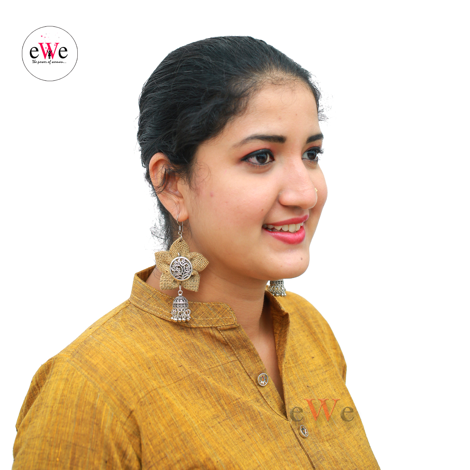 Traditional Jute Thread Handmade Earrings With Oxidised Silver Tone Jhumka