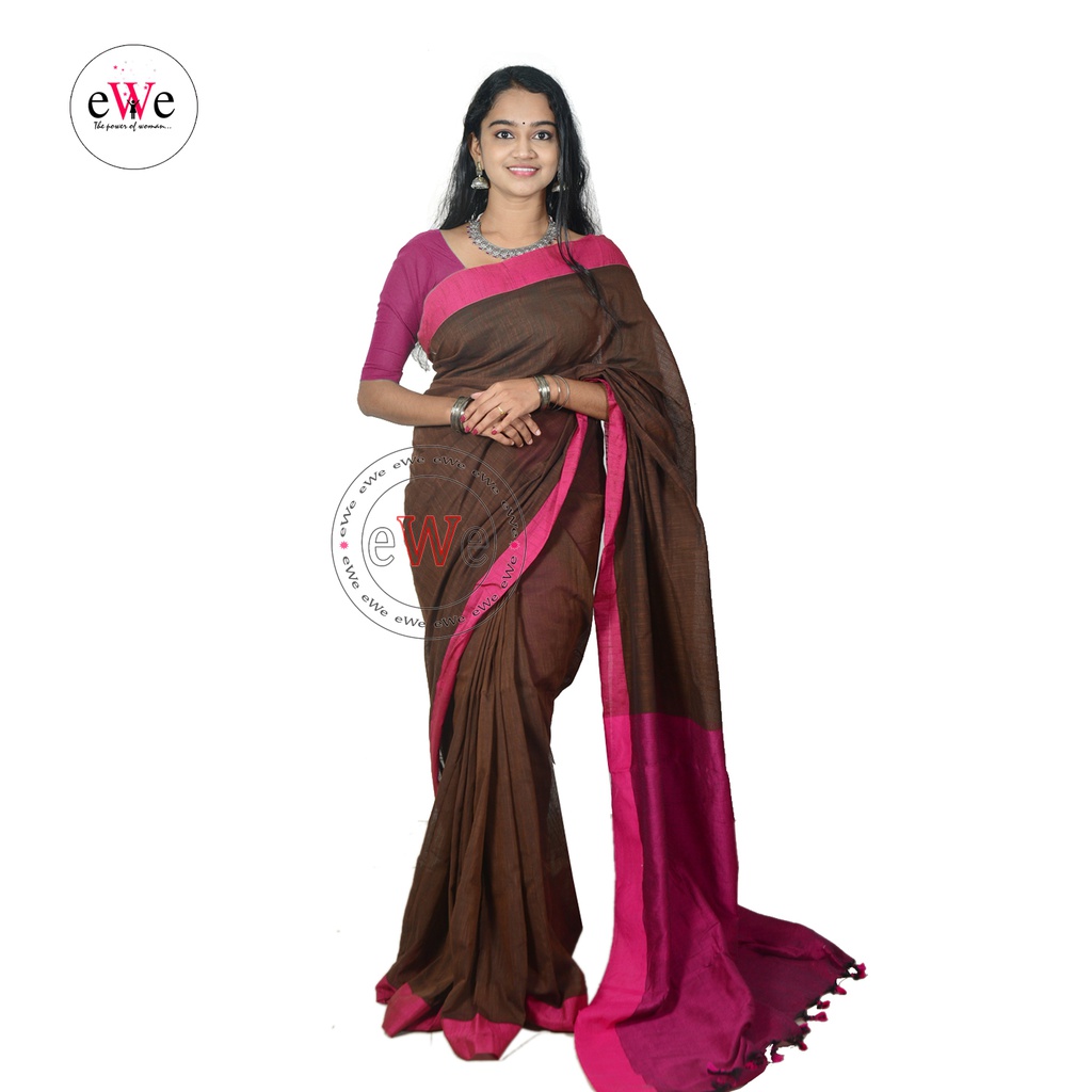 Handloom Design Saree  (Brown , Rose)