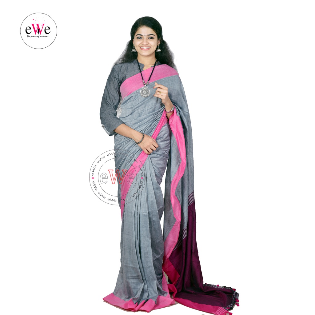 Handloom Design Saree  (Ash , Rose)