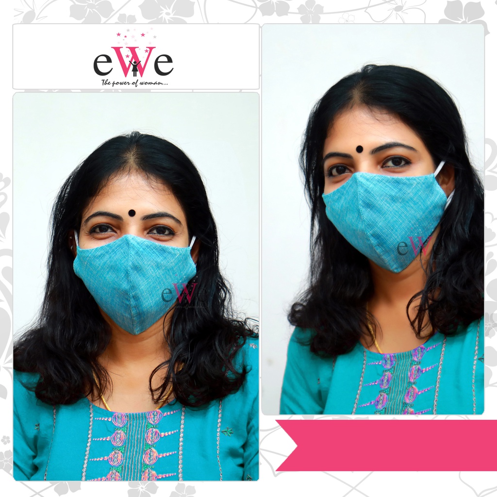 Khadi Face Mask Light Blue With Elastic